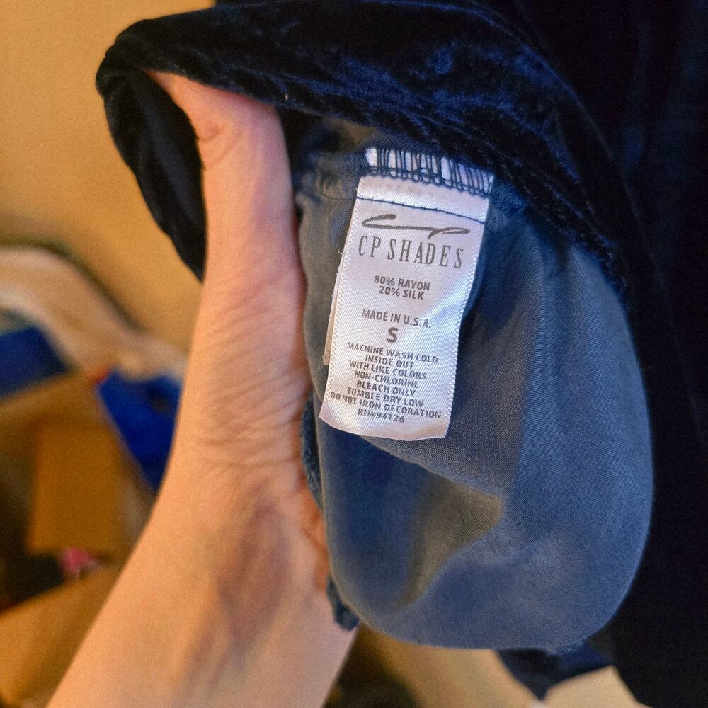 free people x cp shades dark blue velvet silk blend tunic top size small - Picture 4 of 4